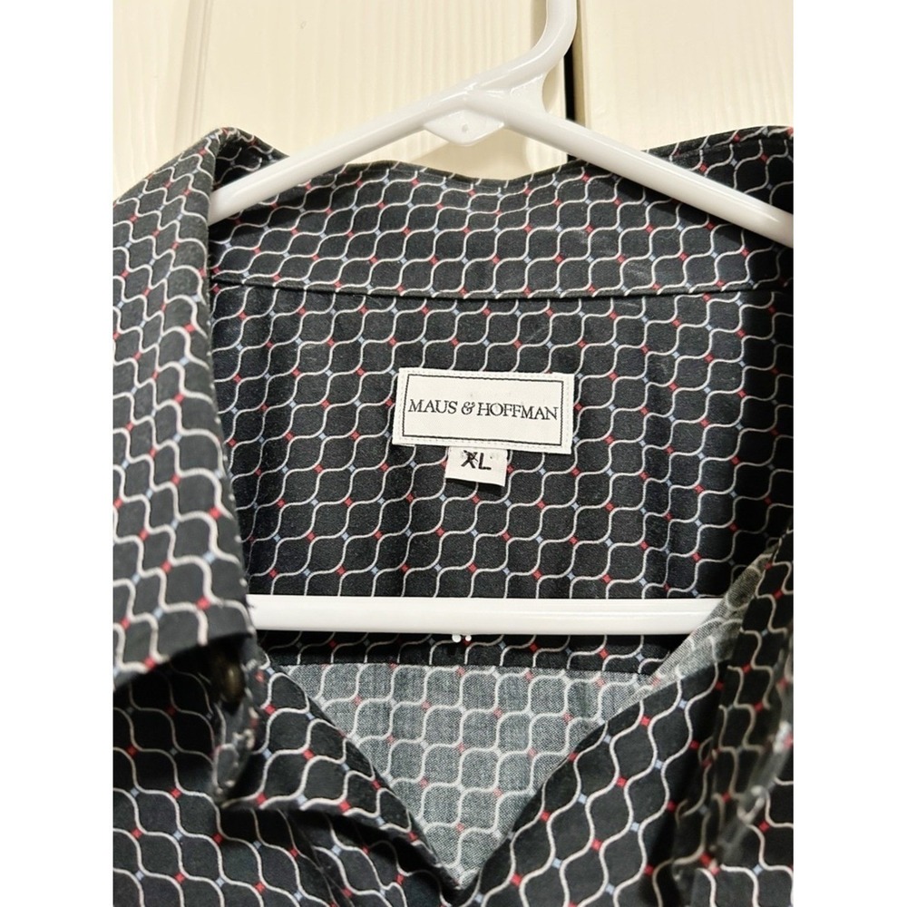 Maus & Hoffman Mens XL Button Down Shirt Short Sleeve Cotton Geometric USA Made